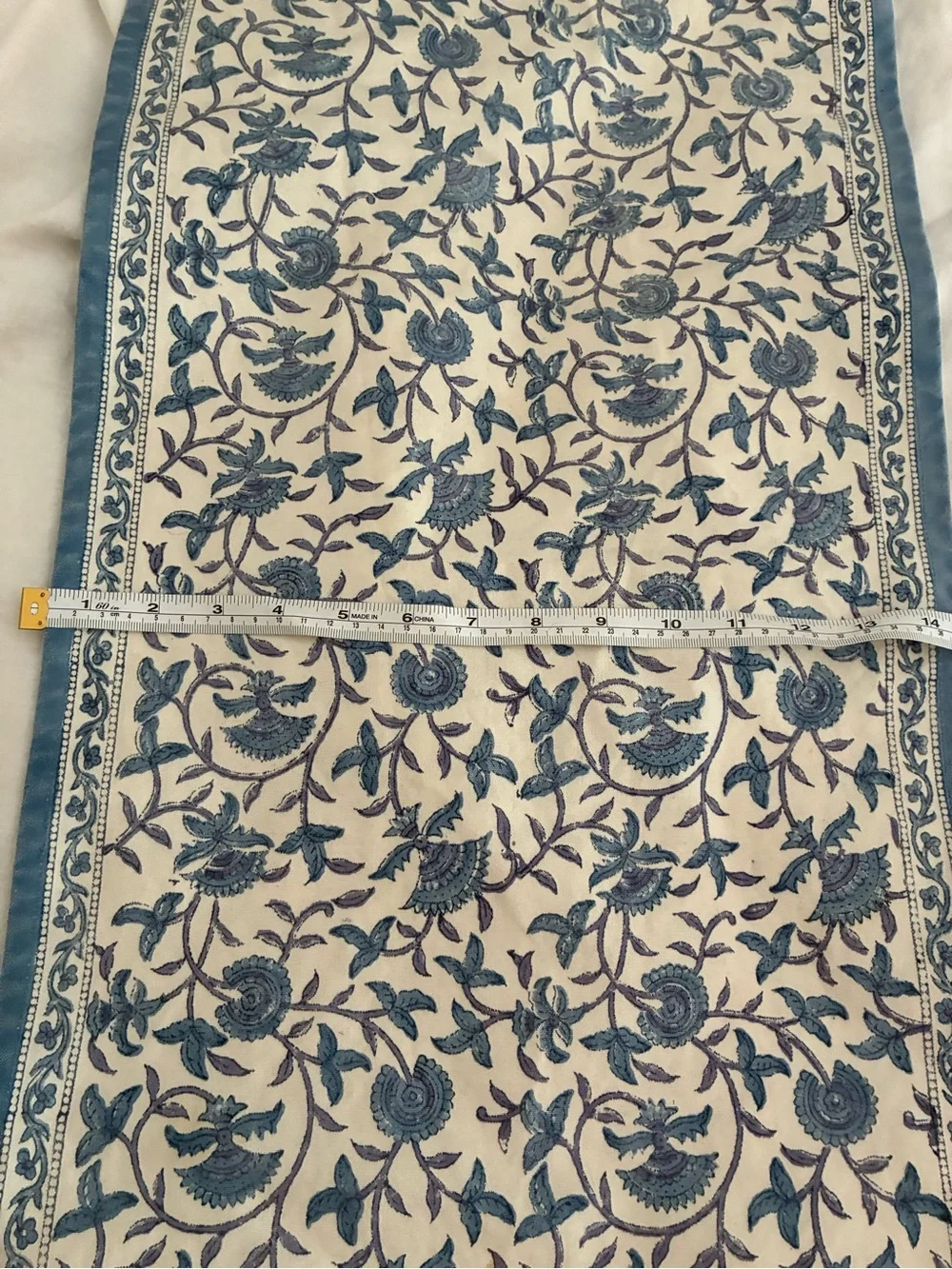 Cotton Canvas Floral Blue & Cream Table Runner